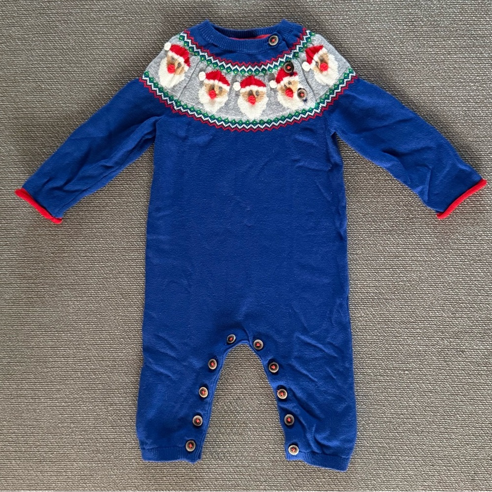 Baby Boden Blue Christmas Holiday Santa One Piece